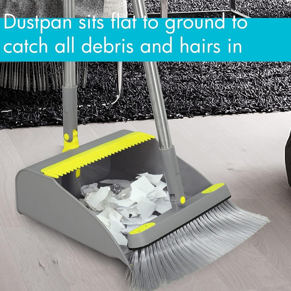 2-Piece Broom and Dustpan Combo Set, 48" Long Adjustable Handle Standing Dustpan