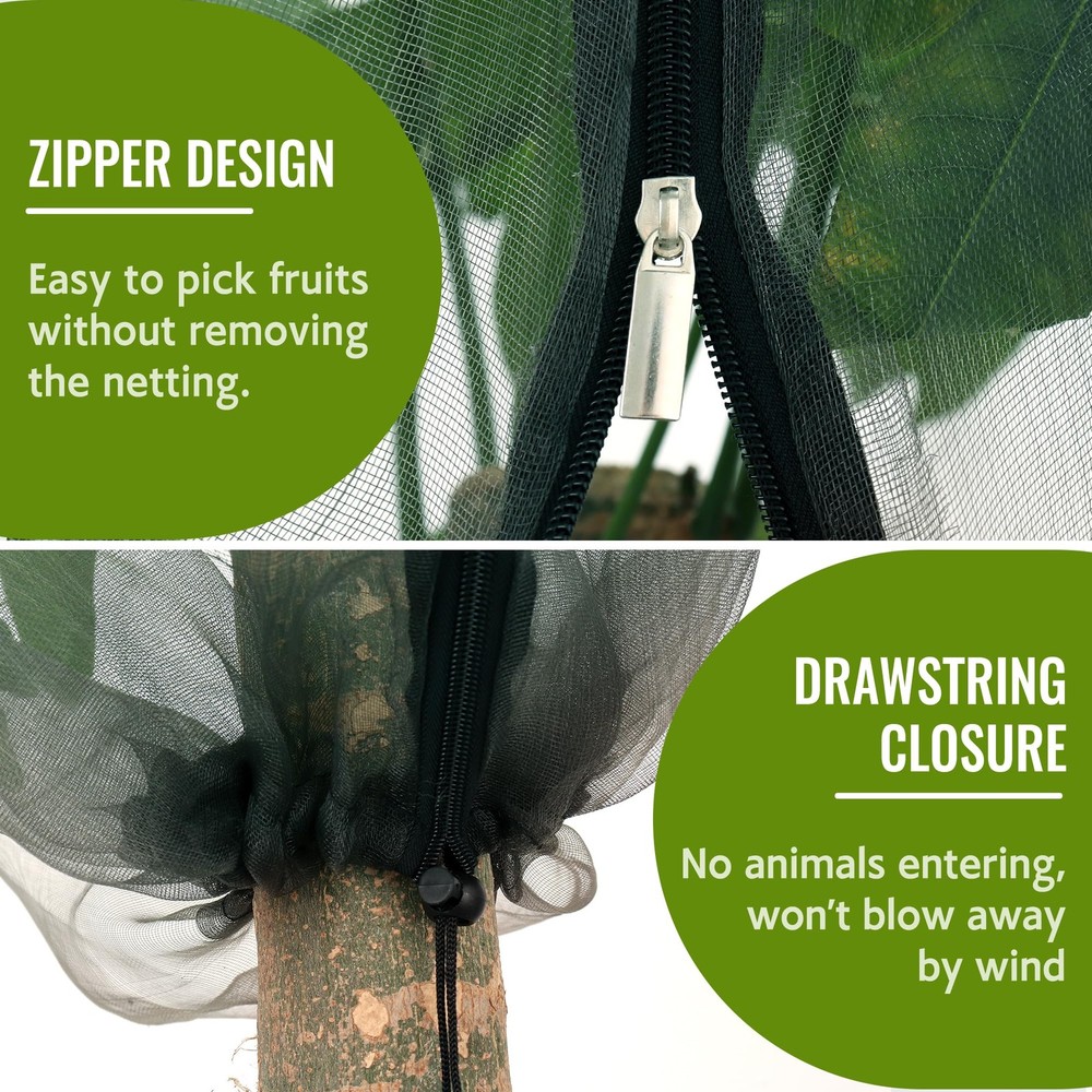 2 Pack Fruit Tree Netting Bags with Zipper and Drawstring, 4 x 5ft Ultra Fine...