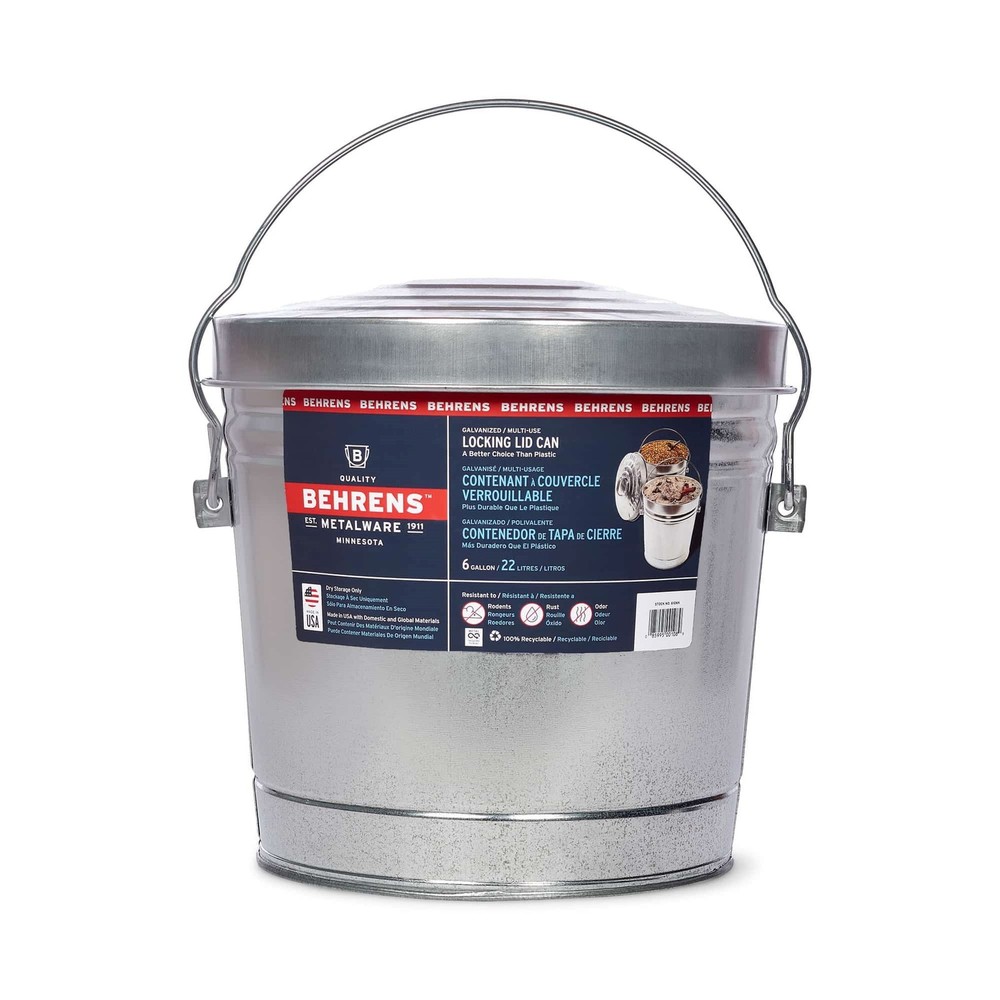 Behrens 6-Gallon Galvanized Steel Locking Lid Storage Can