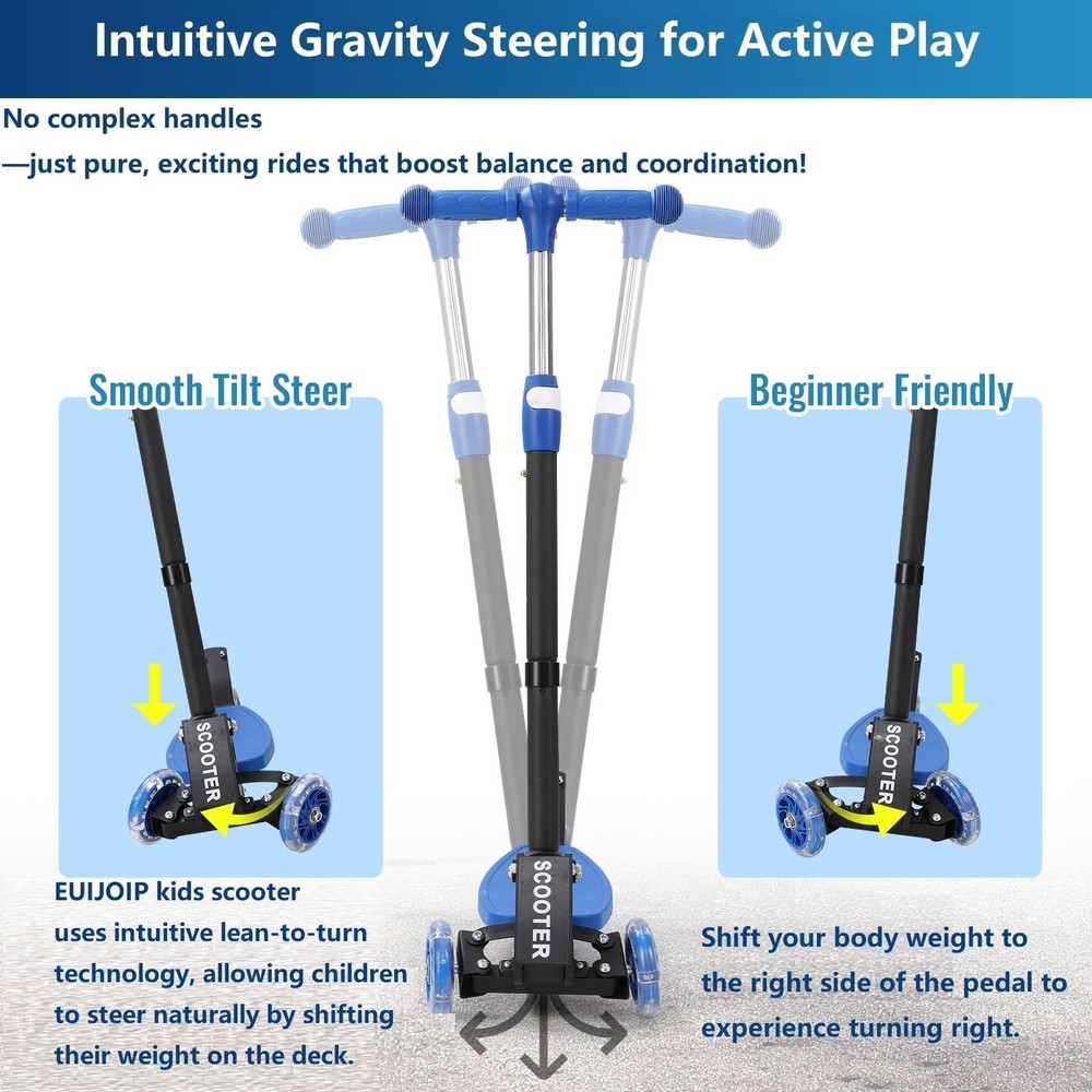 Kids Kick Scooter with LED Light-Up Wheels & Adjustable Handlebar, Foldable Desi