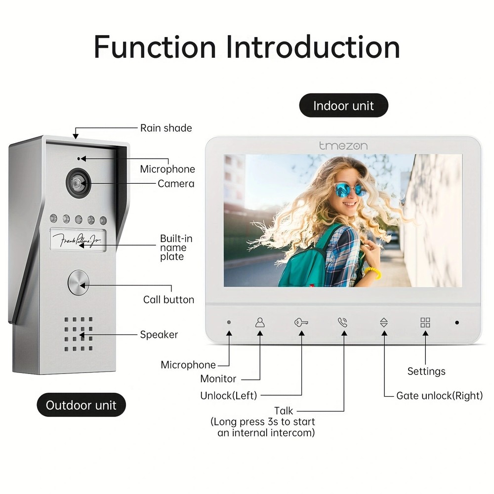 Video Doorbell Intercom Entry System 2x 7'' Monitor Support Unlock & Intercom