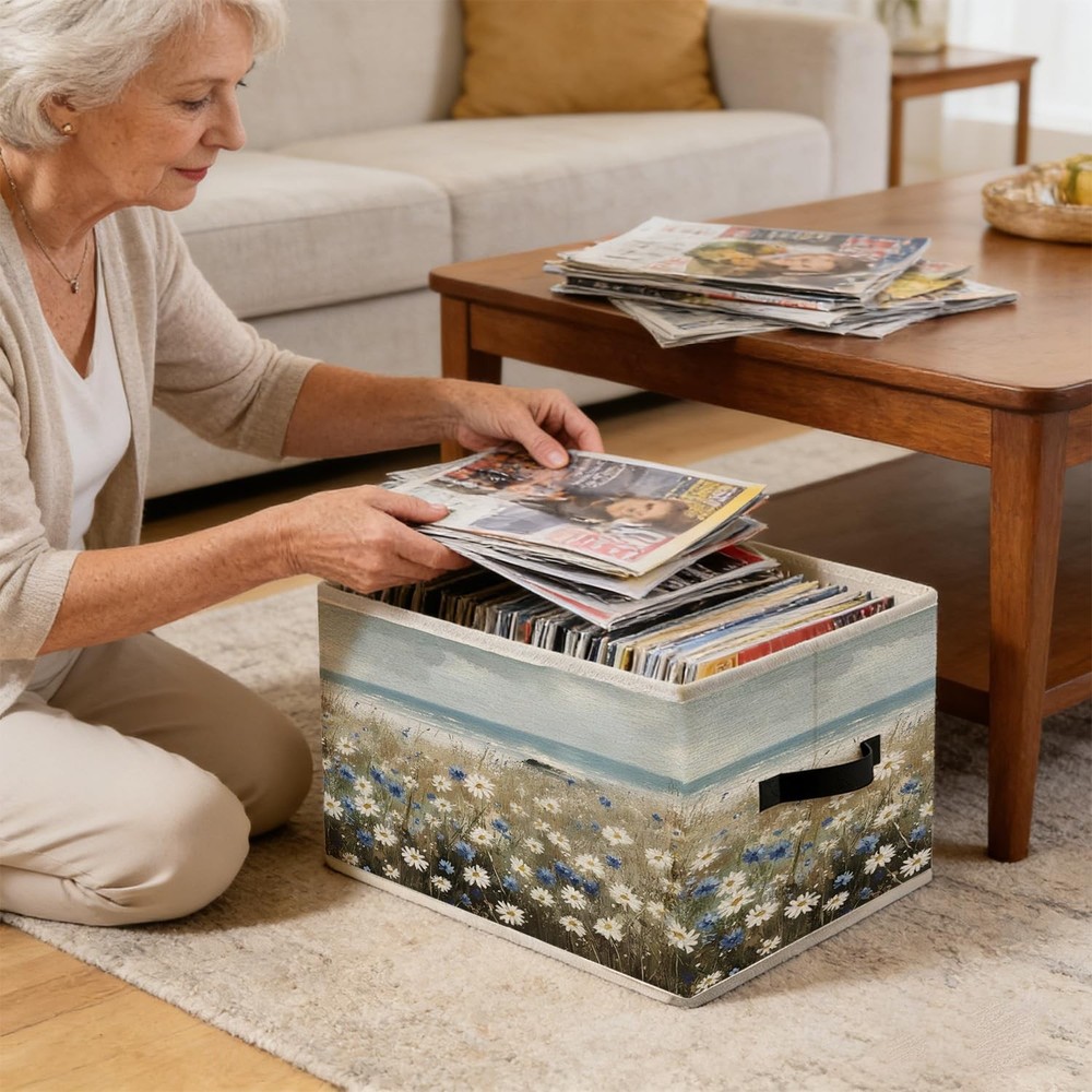 Coastal themed Foldable Fabric Storage Cubes Organizer - Beach Floral Pattern...