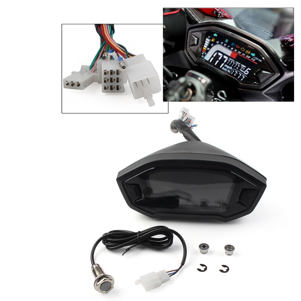 Universal LCD LED Digital Motorcycle Odometer Speedometer 12V