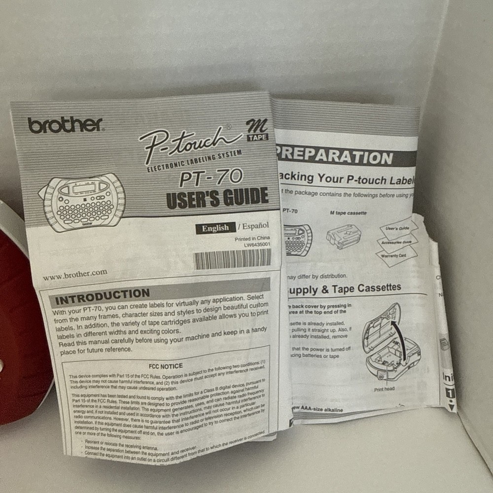 Brother P-Touch PT-70 Label Maker Printer Red Tested