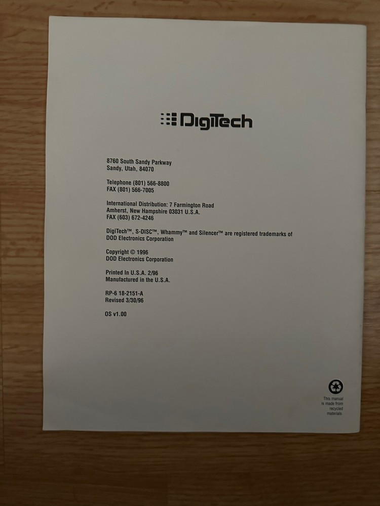 Digitech RP-7 *MANUAL ONLY*