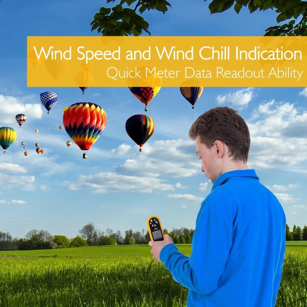 Pyle Digital Anemometer Handheld Thermometer - Portable Handheld Meter, Wind
