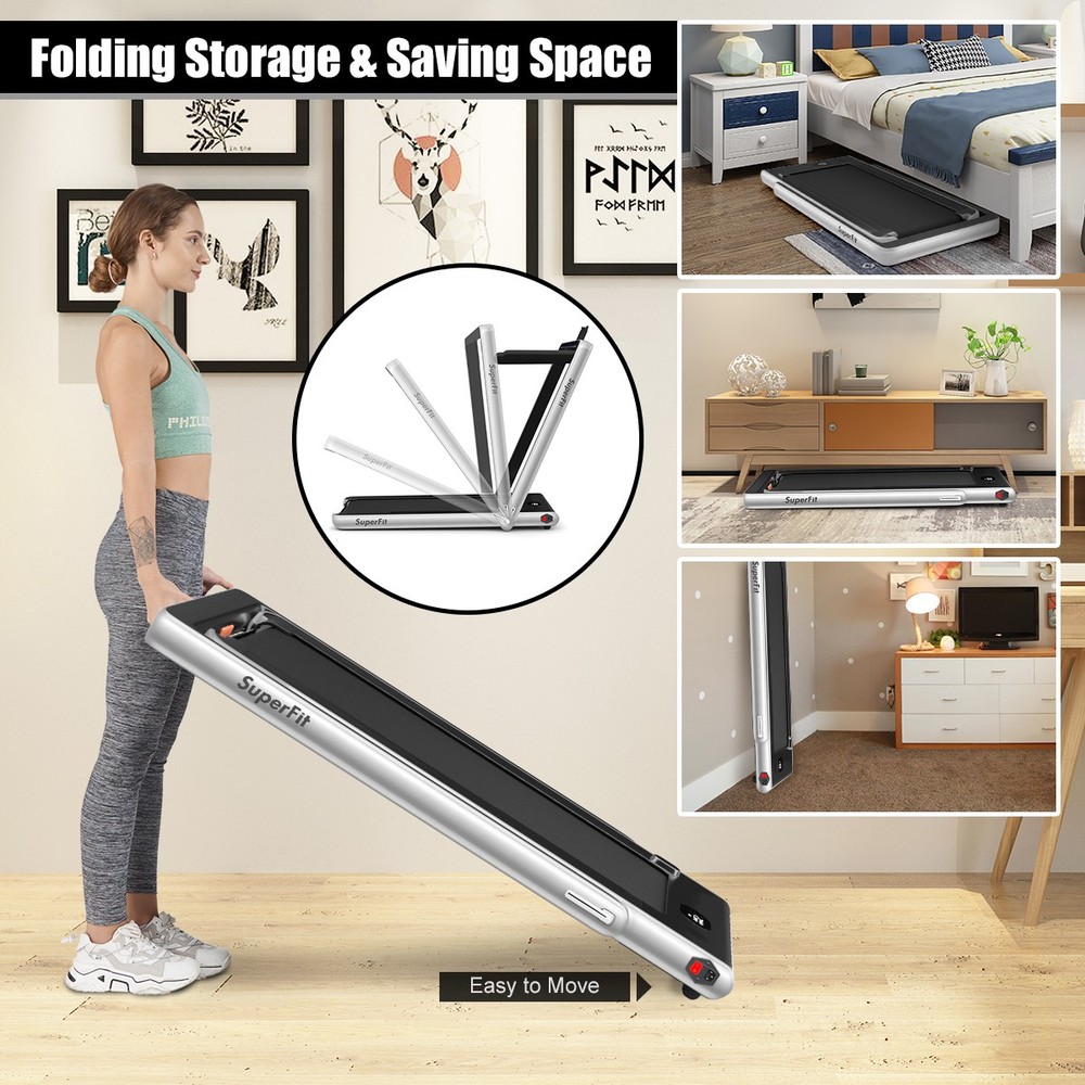2 in 1 Folding Treadmill 2.25HP Running Machine w/ Dual Display Silver