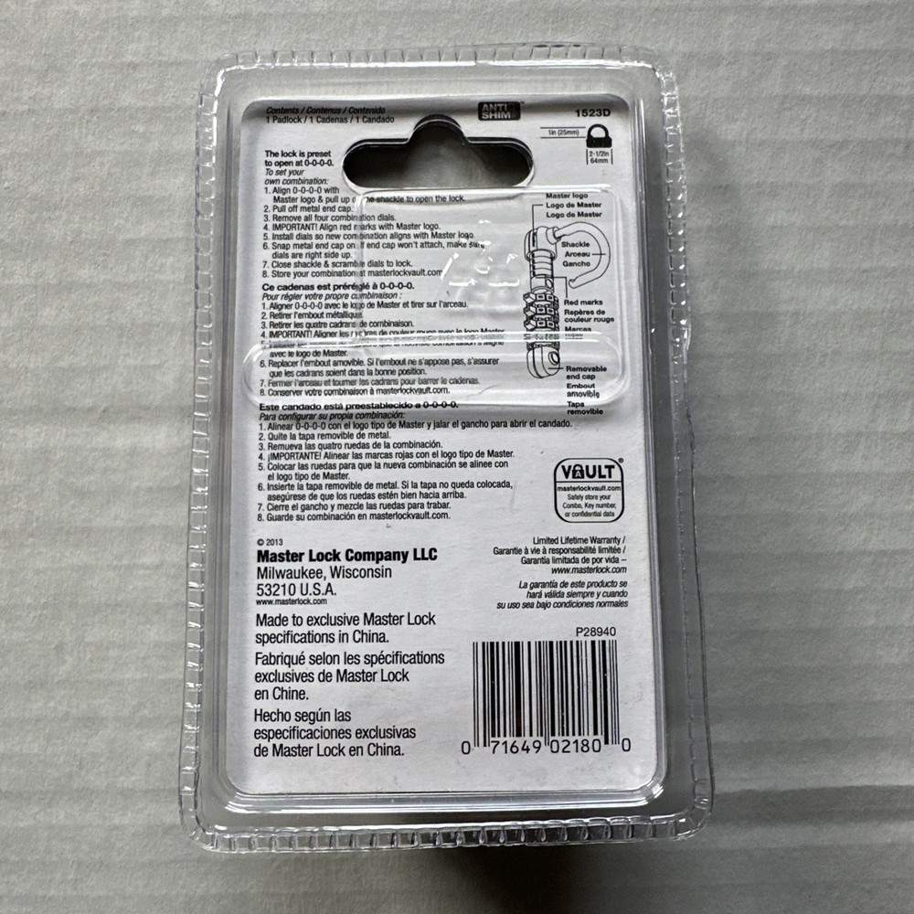 Master Lock Set & Reset Your Own Combination New