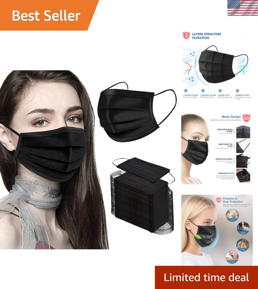 Black Disposable Face Masks 50PCS 3 Ply