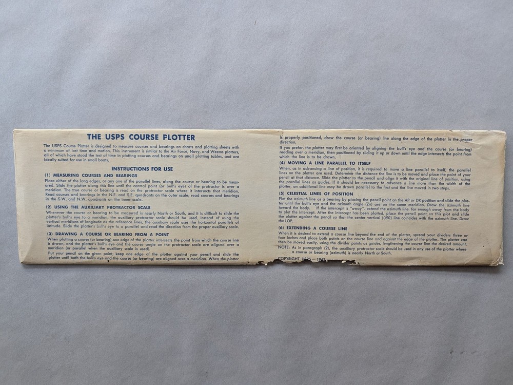 USPS 1960's Clear Nautical Navigation Course Plotter Ruler Tool W/ Sleeve