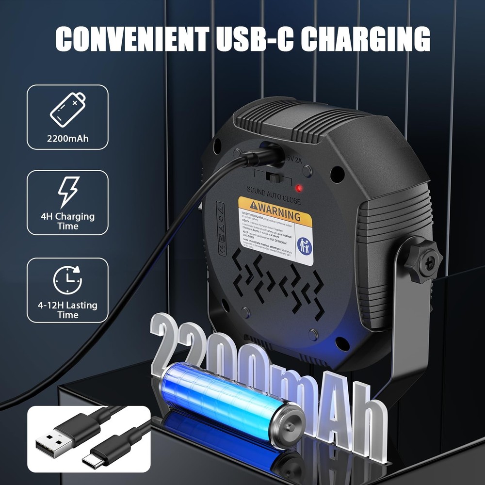 Battery Powered Stage Lights, Rechargeable Strobe Lights USB Powered Auto Sou...