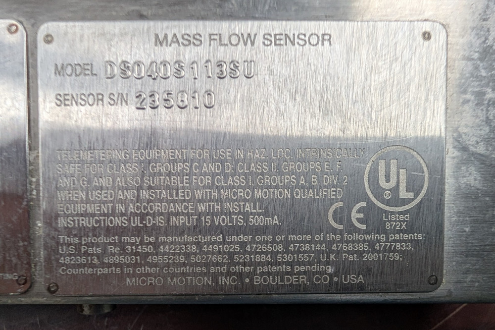 🤪 EMERSON MICRO MOTION MASS FLOW SENSOR DS040S113SU