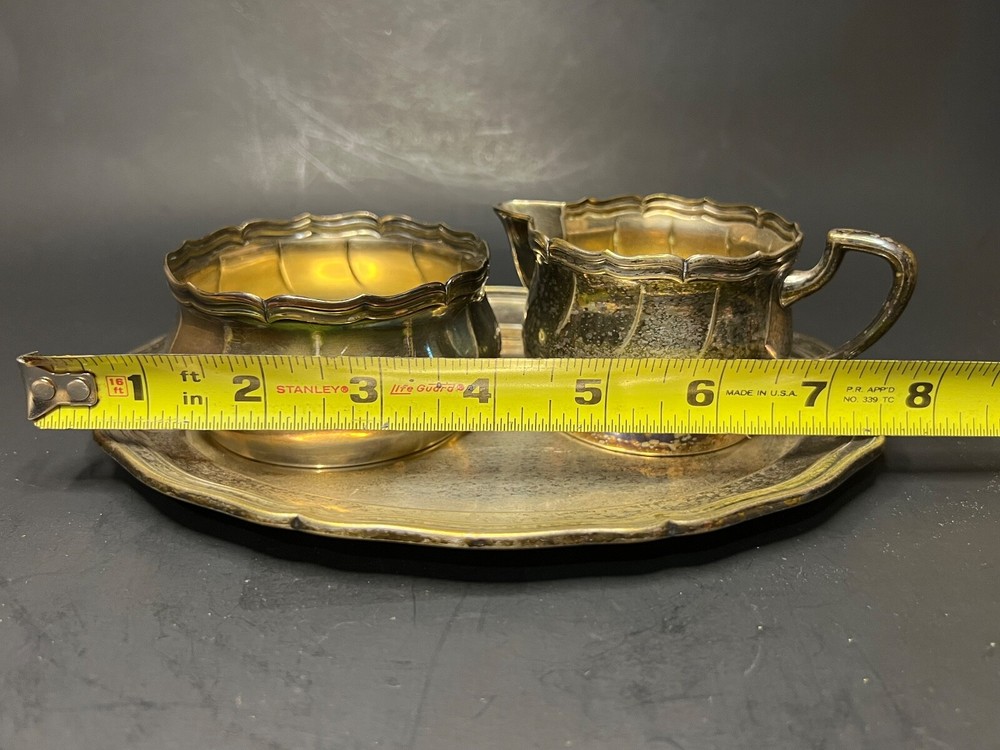 Silver Plate Cream and Sugar with Serving Platter AS IS