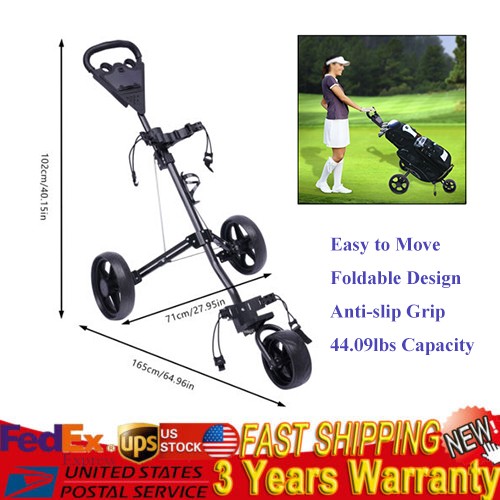 Foldable 3 Wheel Golf Pull Push Cart Trolley with Scorecard Drink Holder 20kg
