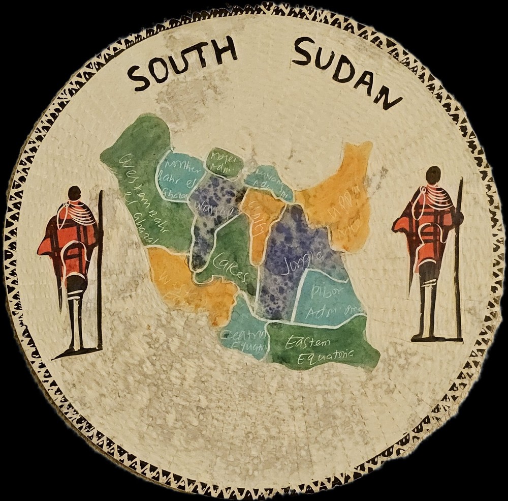 South SUDAN Plate Disk Hand Painted Very Nice Map