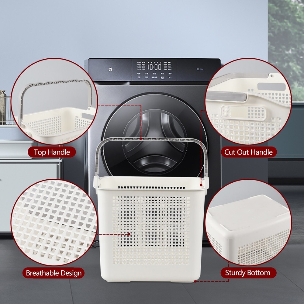 4-Pack Flexible Laundry Hamper Plastic Laundry Basket with Carry Handles White