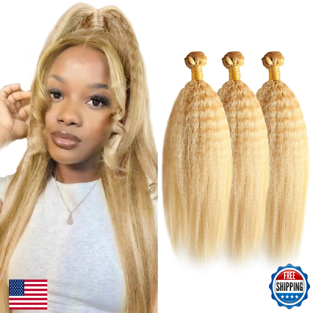 28 30 32 Inch P27/613 Highlight Blonde Bundles Human Hair Yaki Straight Bundles