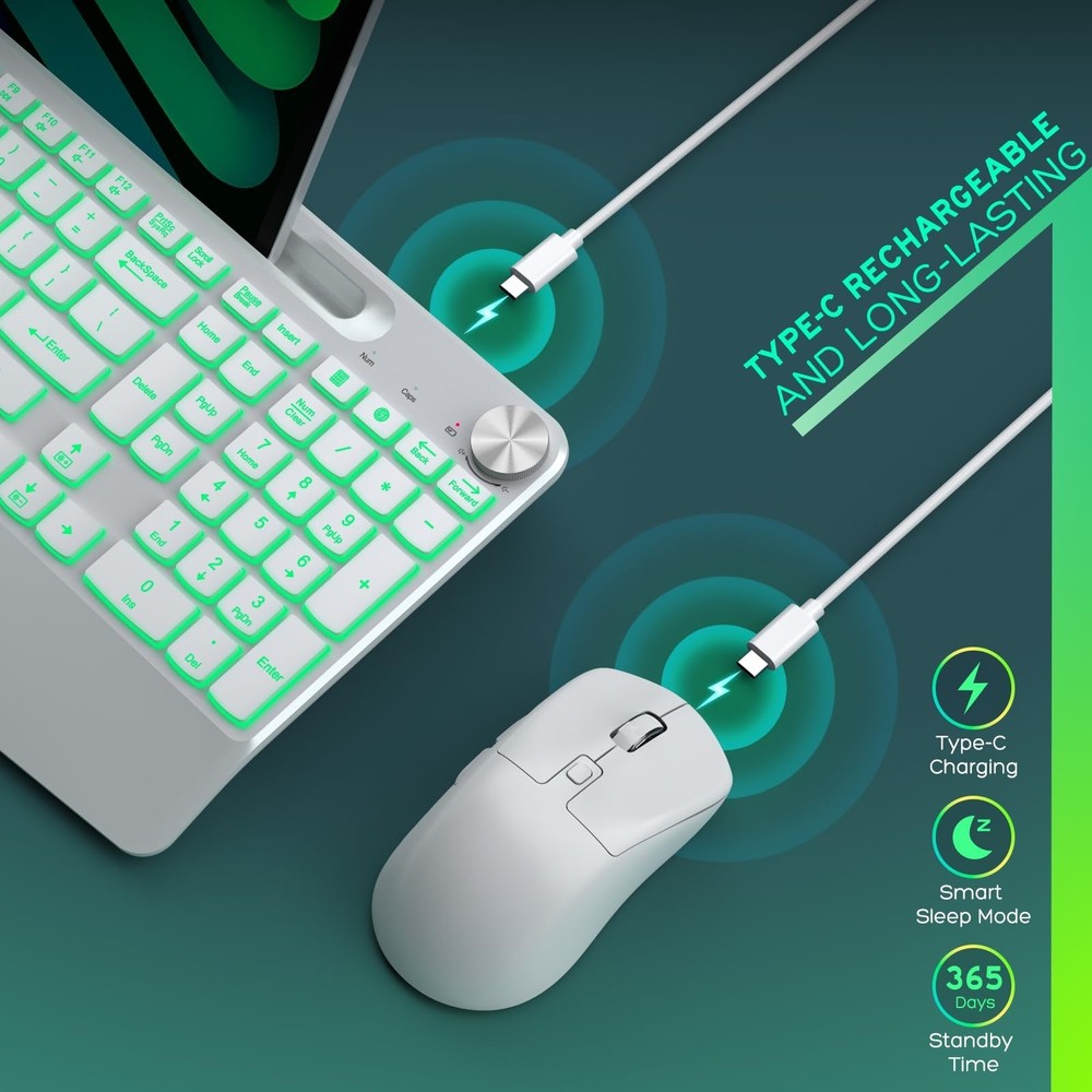 Wireless Keyboard and Mouse Backlits - Full-Sized Ergonomic Lighted Keyboard ...