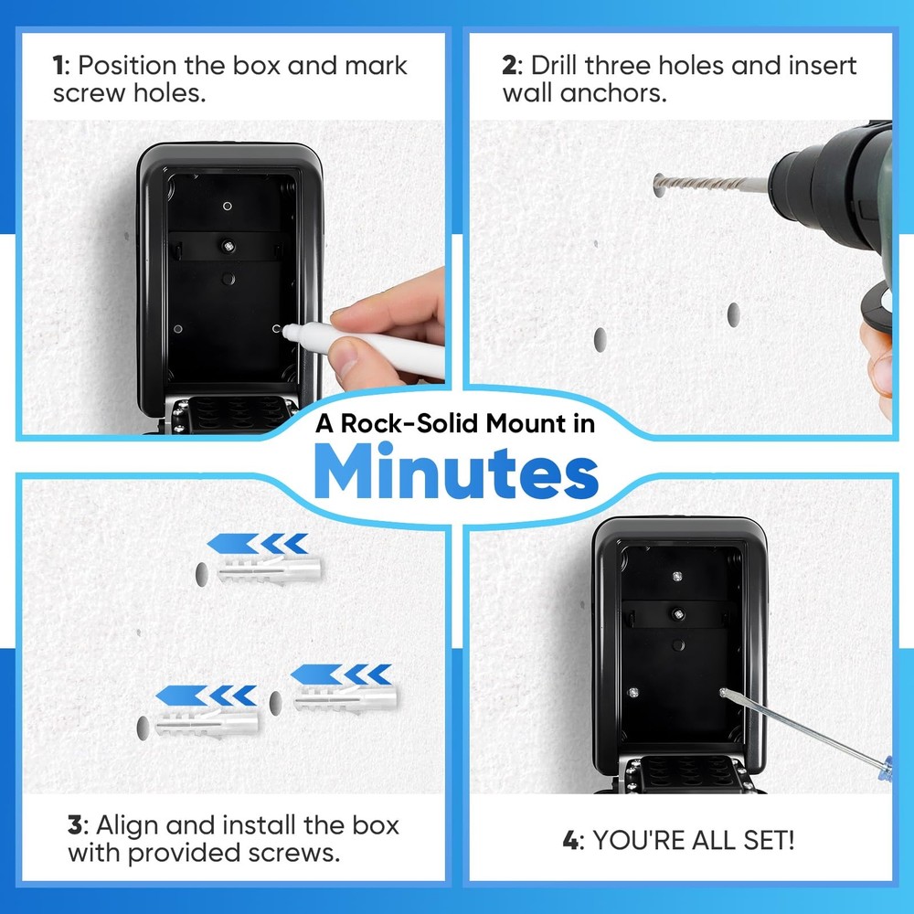 Wall Mount Key Lock Box with 12-Digit Resettable Combination, Weatherproof Ou...