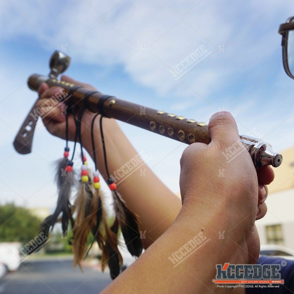 19" NATIVE AMERICAN PEACE PIPE HATCHET TOMAHAWK Replica w/ Functional Pipe