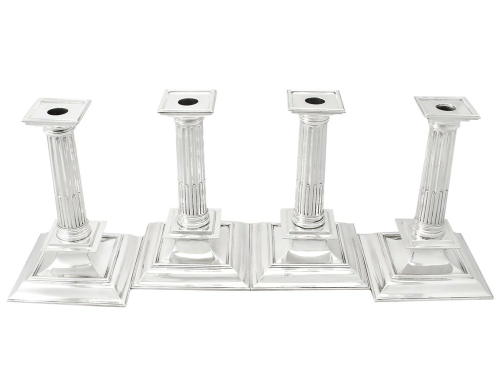 Victorian Sterling Silver Candlesticks Charles II Style