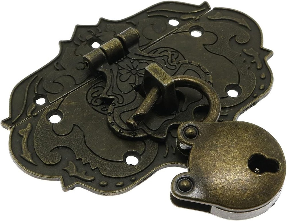 LDCREEE Antique Embossing Decorative Brass Hasp Clasp Latch Lock with Bronze
