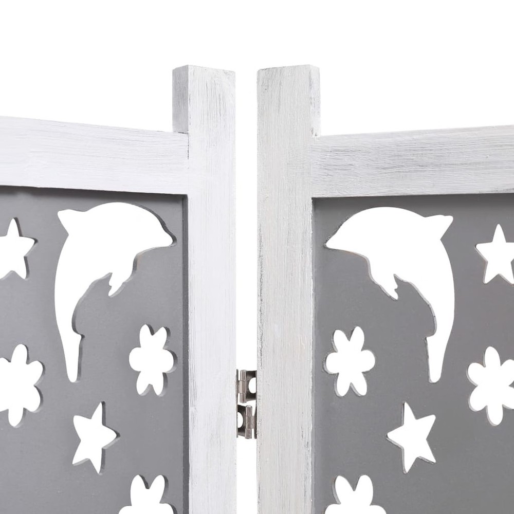 4-Panel Room Divider Gray 55.1"x65" Solid Wood