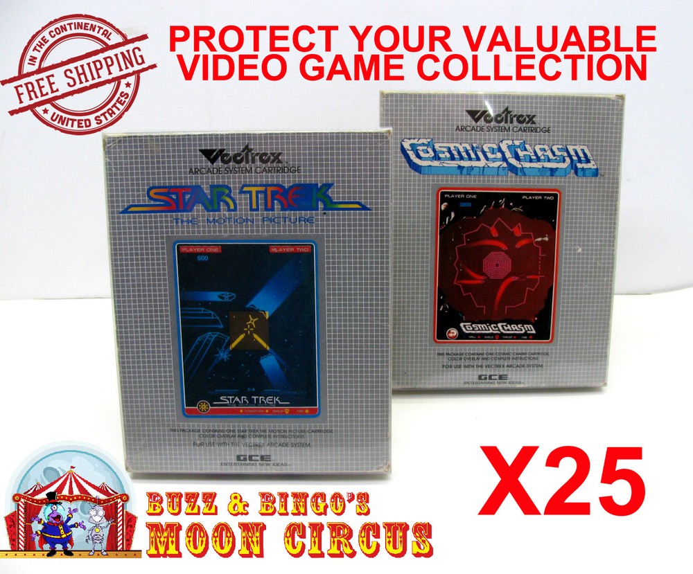 25x VECTREX CIB GAME - CLEAR PLASTIC PROTECTIVE BOX PROTECTOR SLEEVE CASE