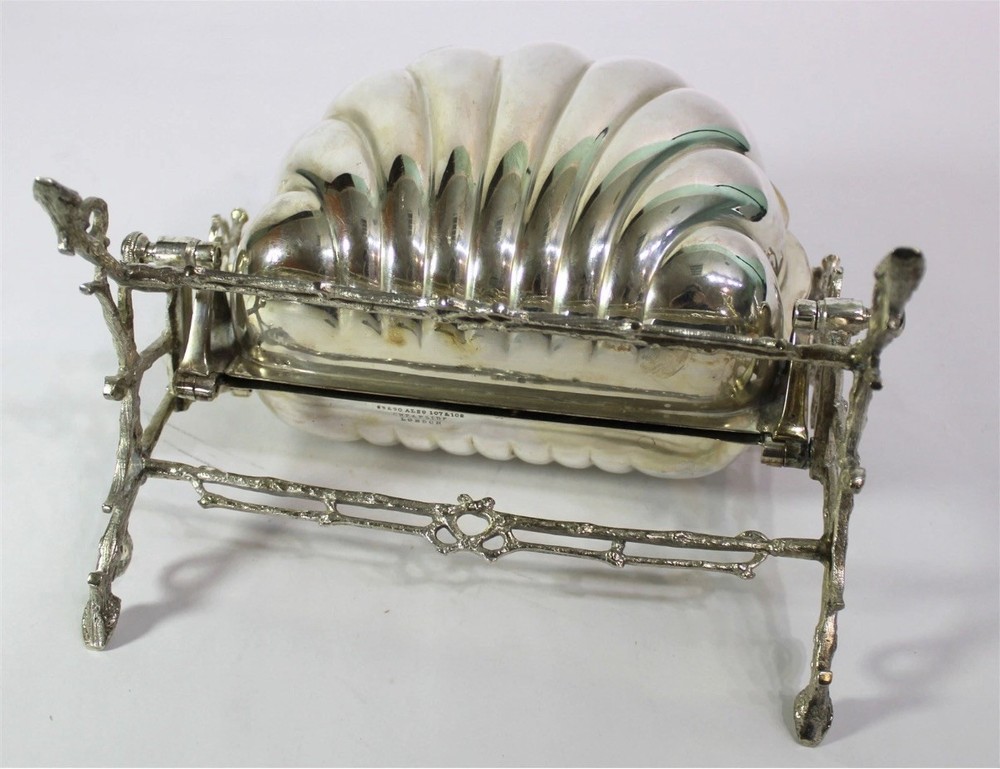 Antique Benetfink & Co. Silverplate Clamshell Biscuit Barrel