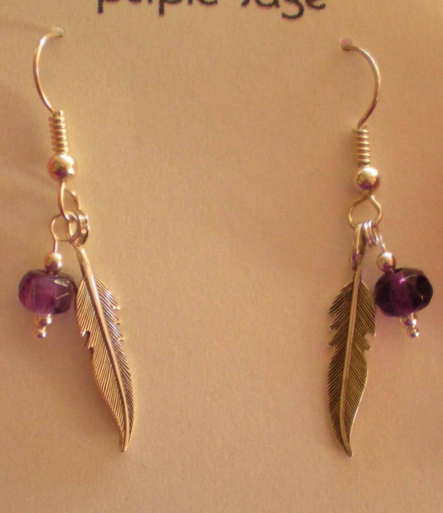 Amethyst Sterling Silver Feather Earrings e165