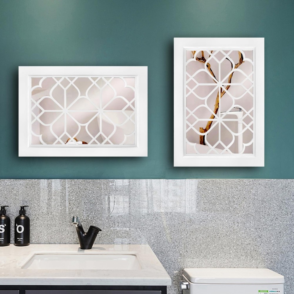 Wocred Set of 2 Rectangular Wall Mirror,Gorgeous Rustic Farmhouse Accent Mirror,