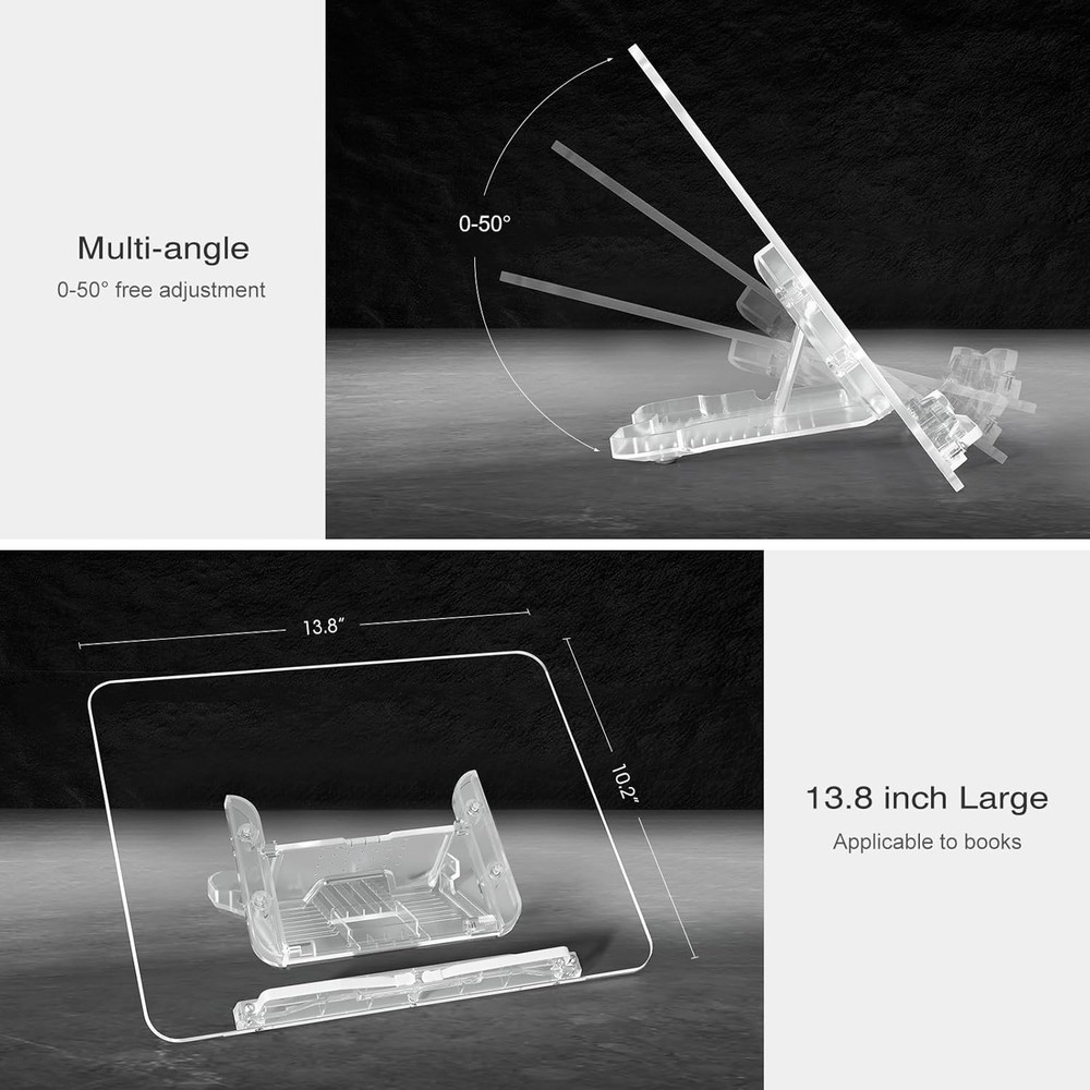 Acrylic Book Stand, Angle Adjustable Book Display Stand,Foldable Cookbook Sta...