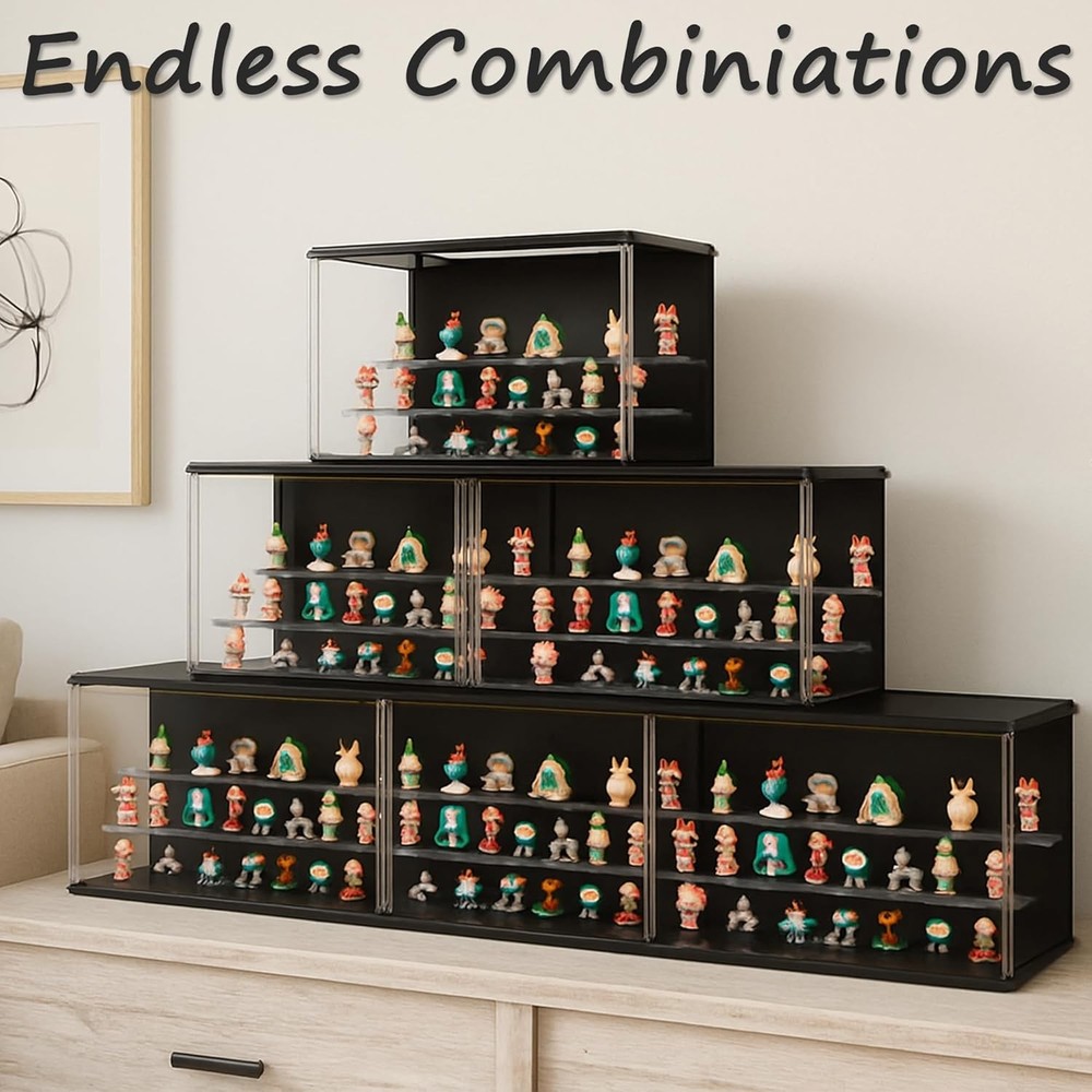 Clear Display Case for Collectibles - 3-Tier Stackable LED Acrylic Showcase