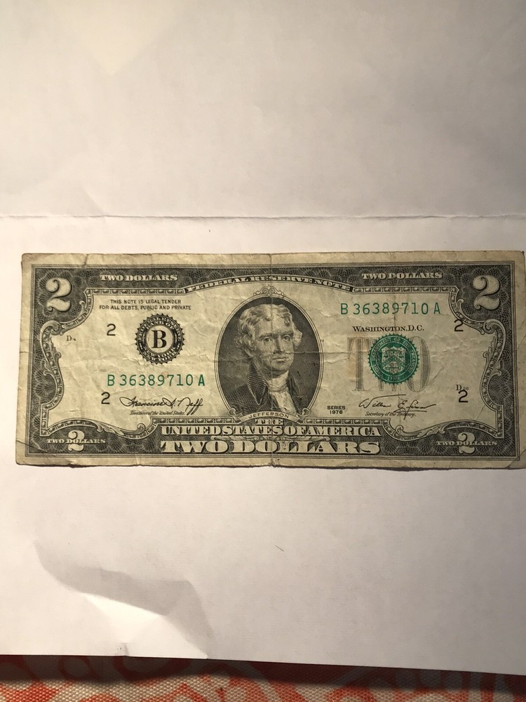 1976 2 $ Bill Missing Lane
