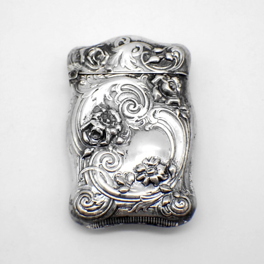 Match Safe Rose Scroll Decorations Sterling Silver