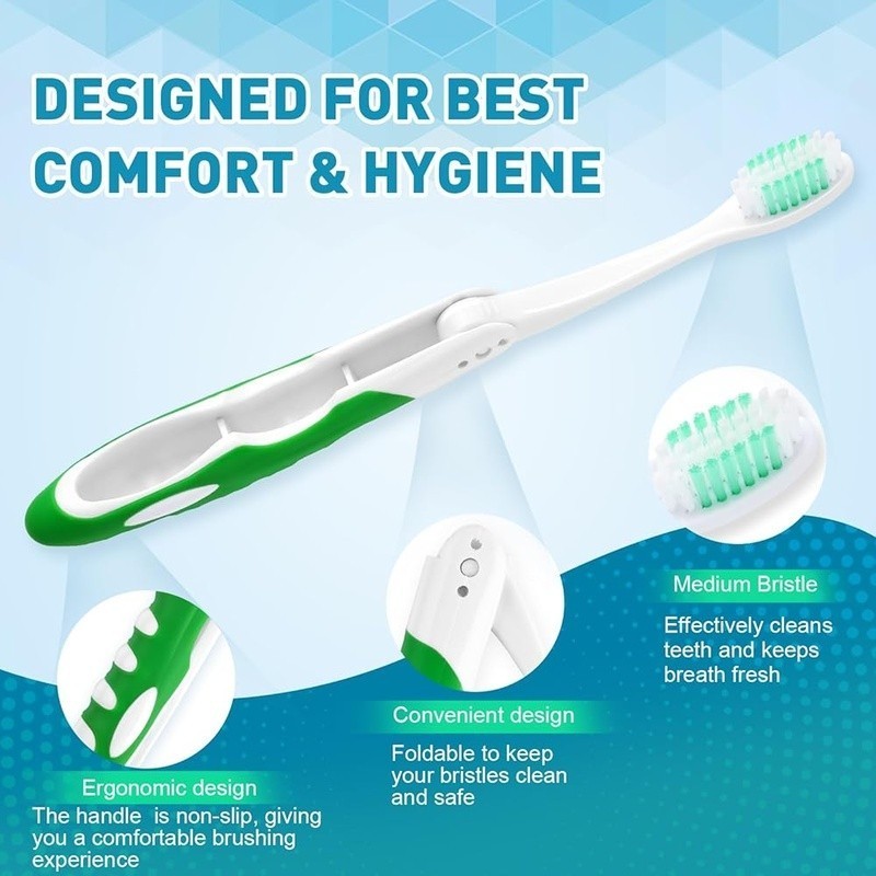 20 Pack Travel Folding Toothbrushes Portable Medium Bristles Ergonomic
