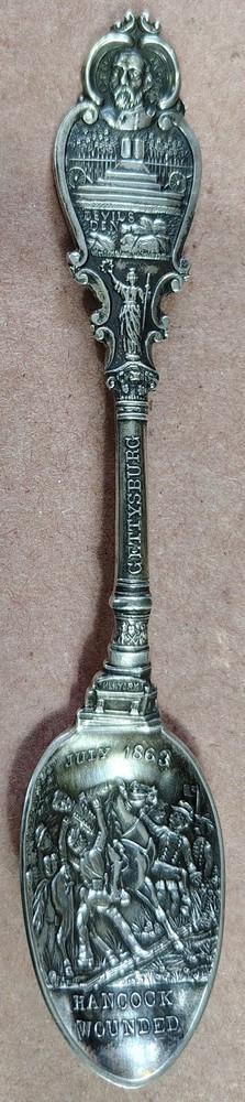STERLING SILVER SPOON 4.5" Gettysburg Commemorative Hancock Wounded Devil's Den!