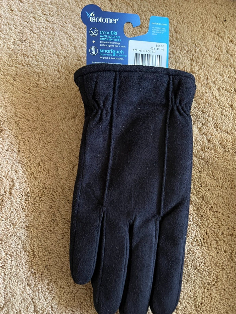 ISOTONER SMARTDRI MENS GLOVES LARGE TOUCH SCREEN COMPATIBLE BLACK