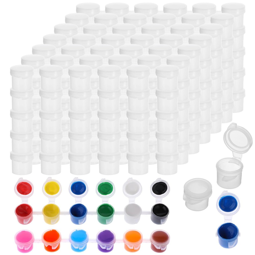 100 Strips 600 Pots Empty Paint Pots with Lids Mini Clear Paint Storage Conta...