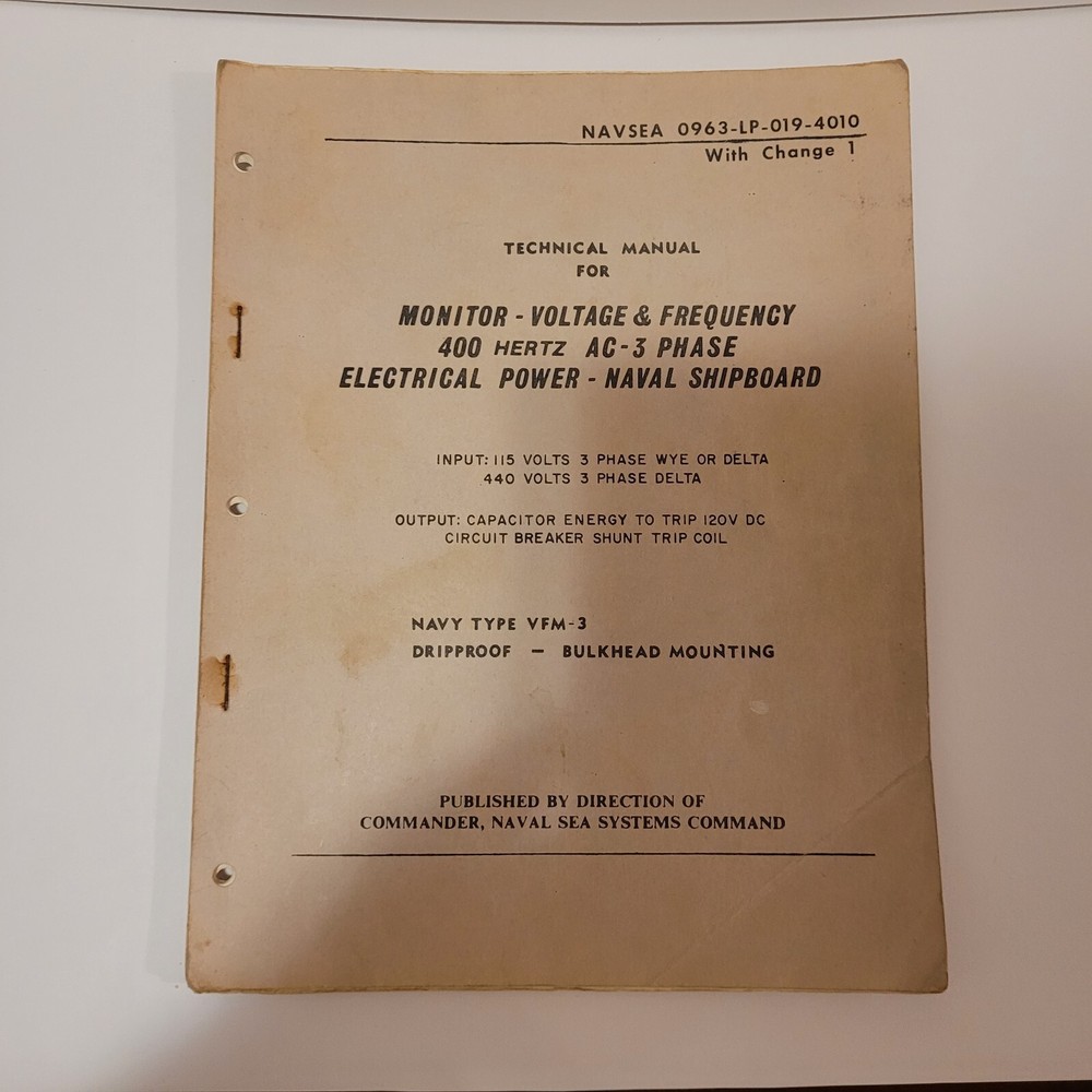 1976 US Navy Technical Manual For Monitor Voltage & Frequency