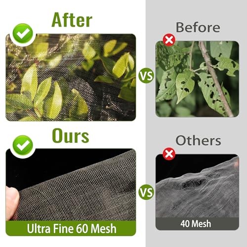 2 Pack Fruit Tree Netting Bags with Zipper and Drawstring, 10 x 10 ft Black