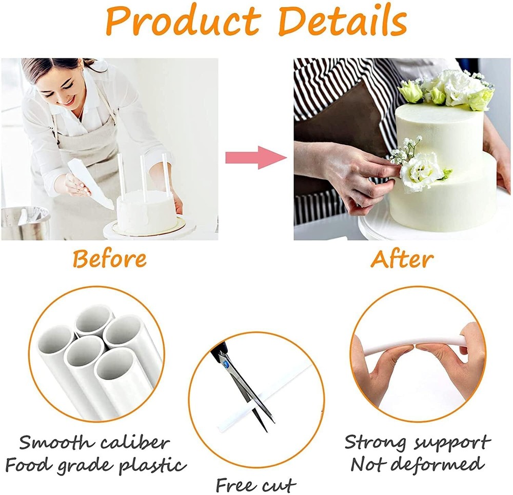 100 PCS 12 Inch White Plastic Cake Dowel Rods for Tiered Cake Construction