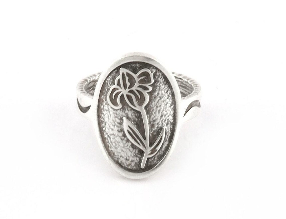 Birth Monthly Flower (February Iris) Adjustable Ring Raw Solid Brass 8us 5321