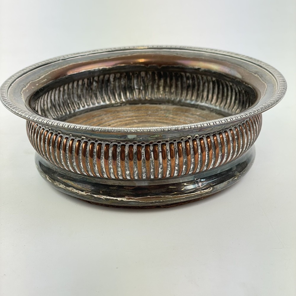 Antique Silver Plated & Oak Bottle Coaster 14.5cm