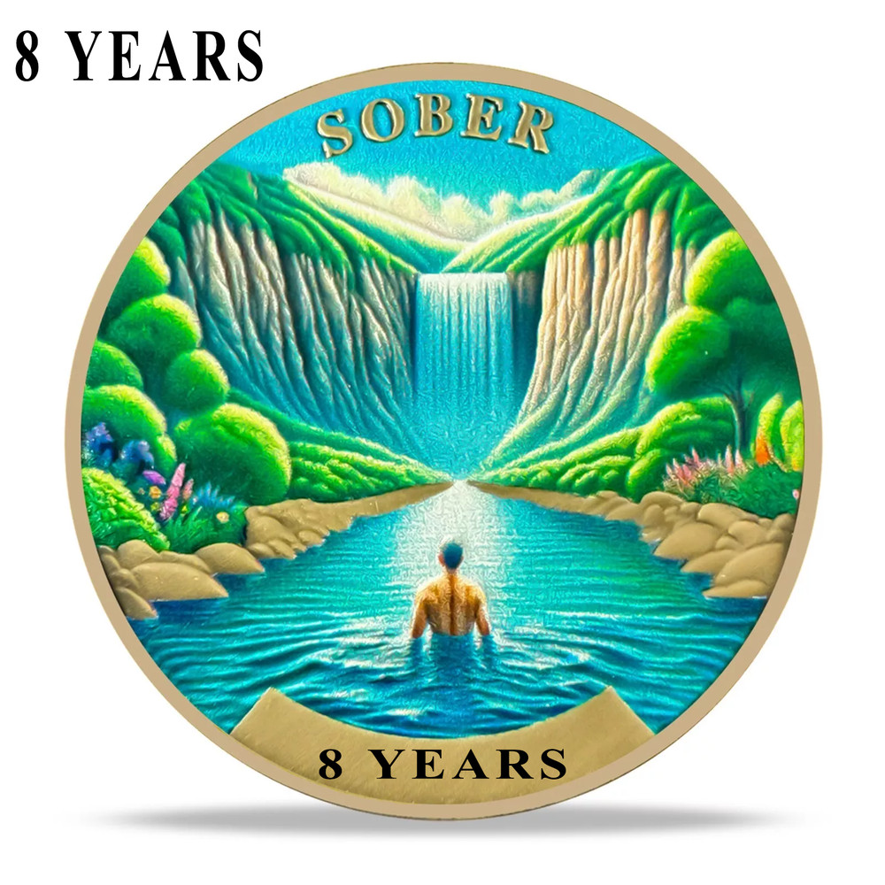 AA 8 Years Bronze Plated Medallion Alcoholics Anonymous Chips Coin Sobriety Gift