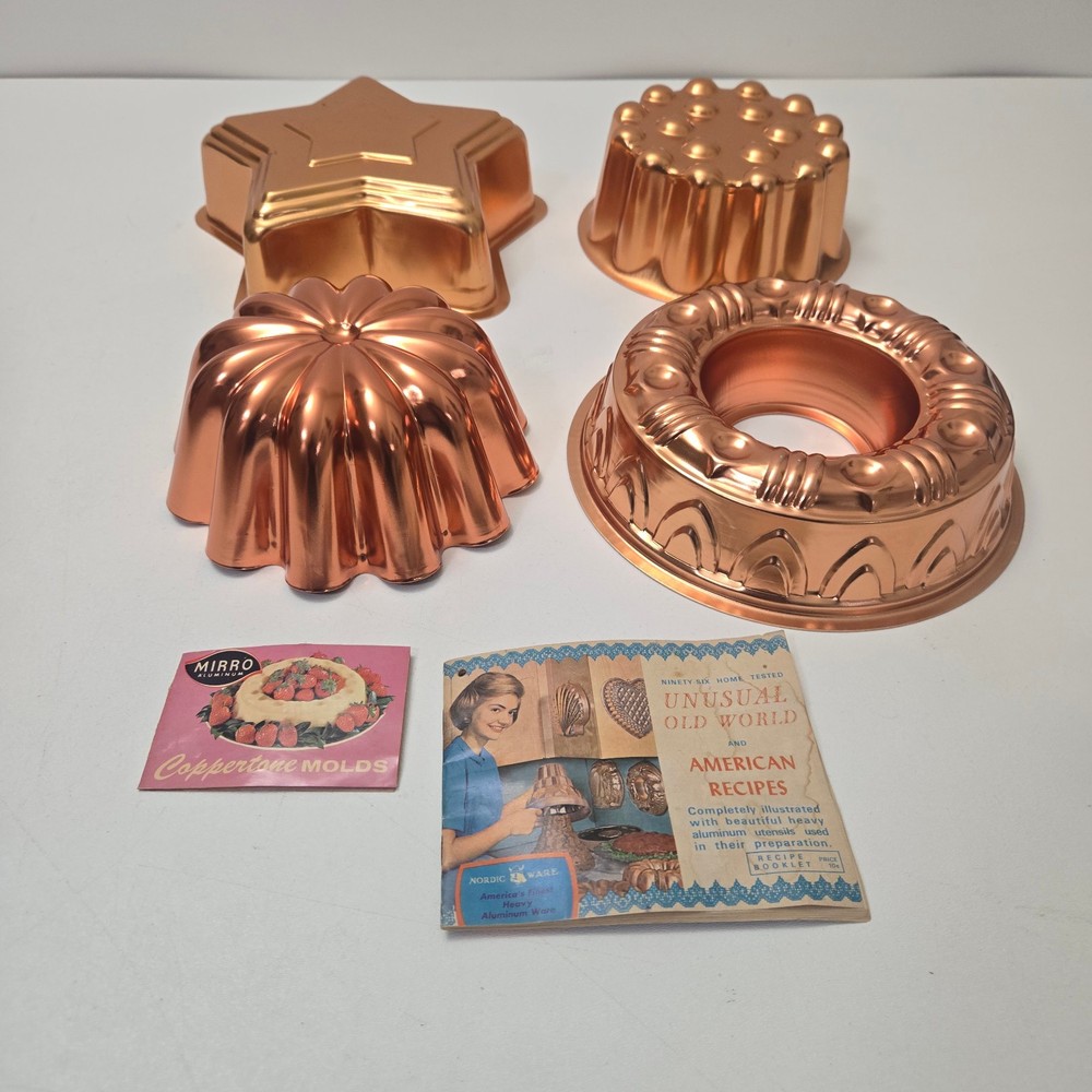 4 Vintage Copper Jello Ice Cake Mold Kitchen Decor Wall Decor