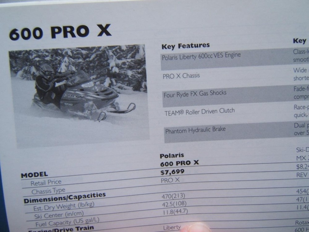 2003 POLARIS SNOWMOBILE POCKET GUIDE U.S. PRICING