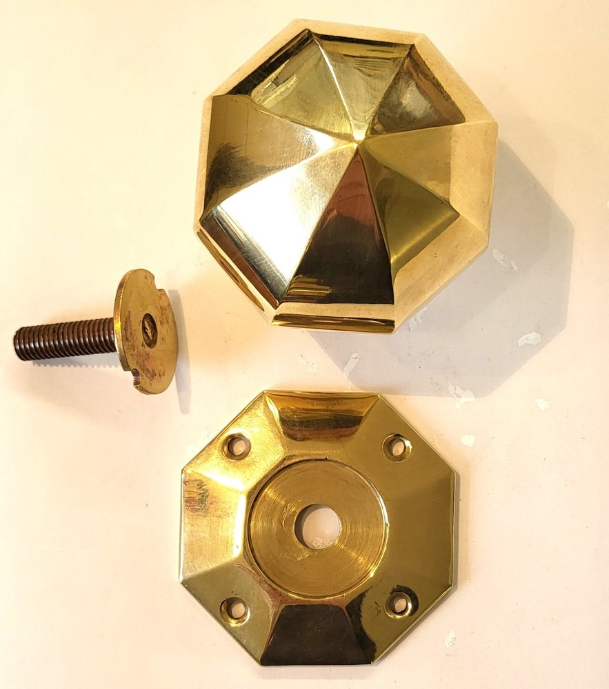 Single large octagonal solid cast brass door knob antique Victorian pull handle