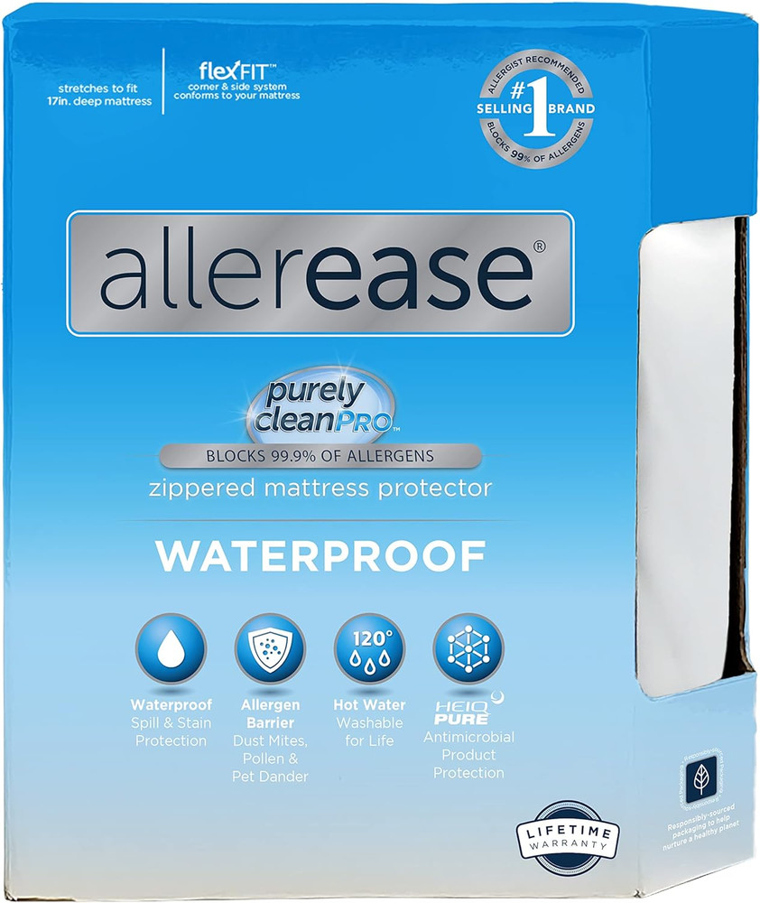 Allerease Waterproof Mattress Protector- Queen Size Polyester Zip Allergy Protec