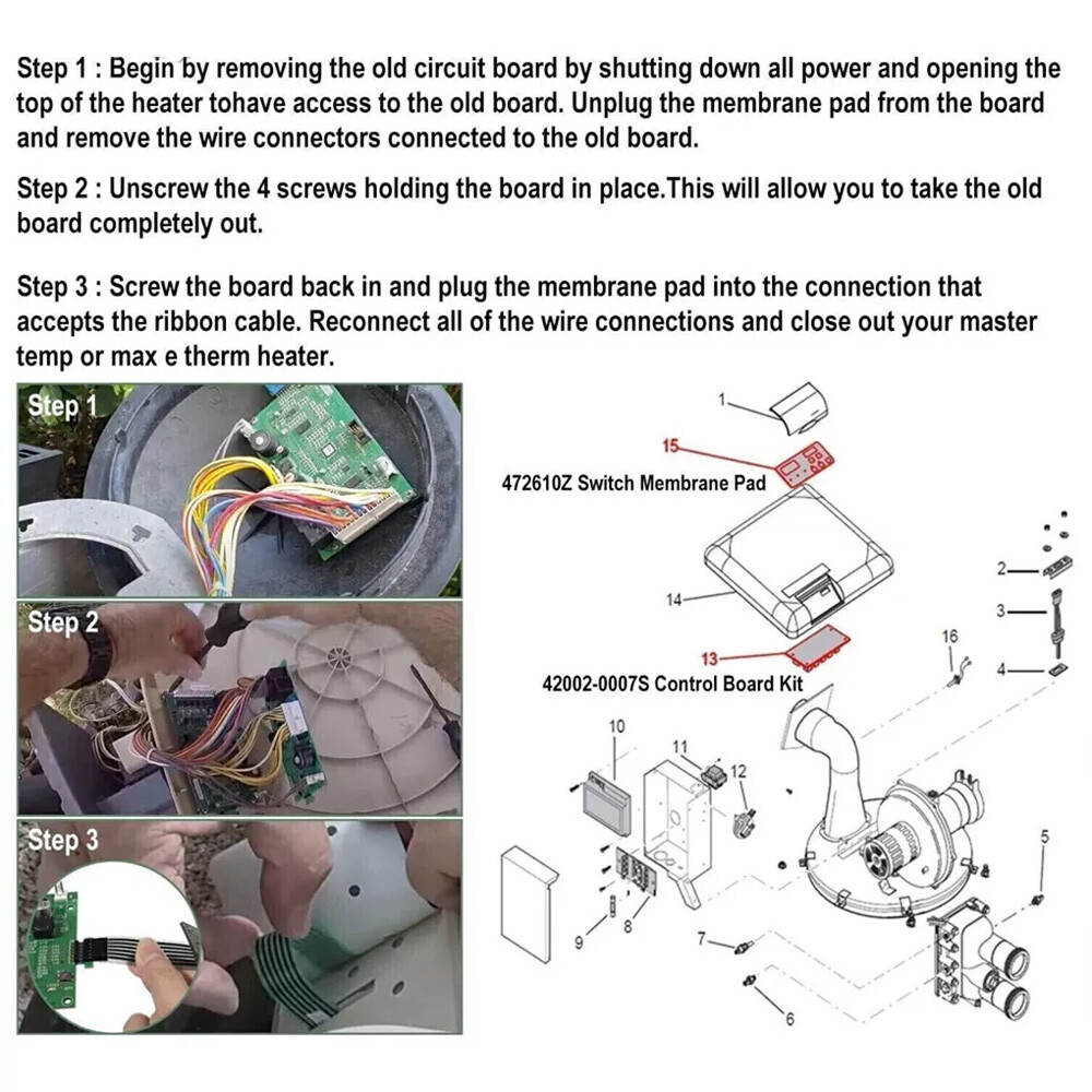 For Pentair Master Temp 400 42002-0007S Control Board Kit w/ 472610Z Switch Pad☀